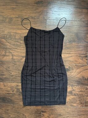 H&M Black Plaid Spaghetti Strap Mini Dress